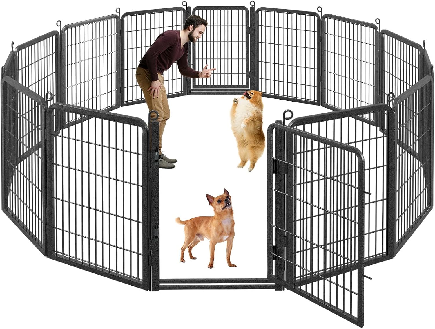 Dog Playpen Outdoor, 32' Height 14 Panels Pet Fence with Low Threshold Full Gate, Large Dog Fence Outdoor for Yard, Heavy Duty Pet Playpen Metal Play Pen Fence for RV Camping