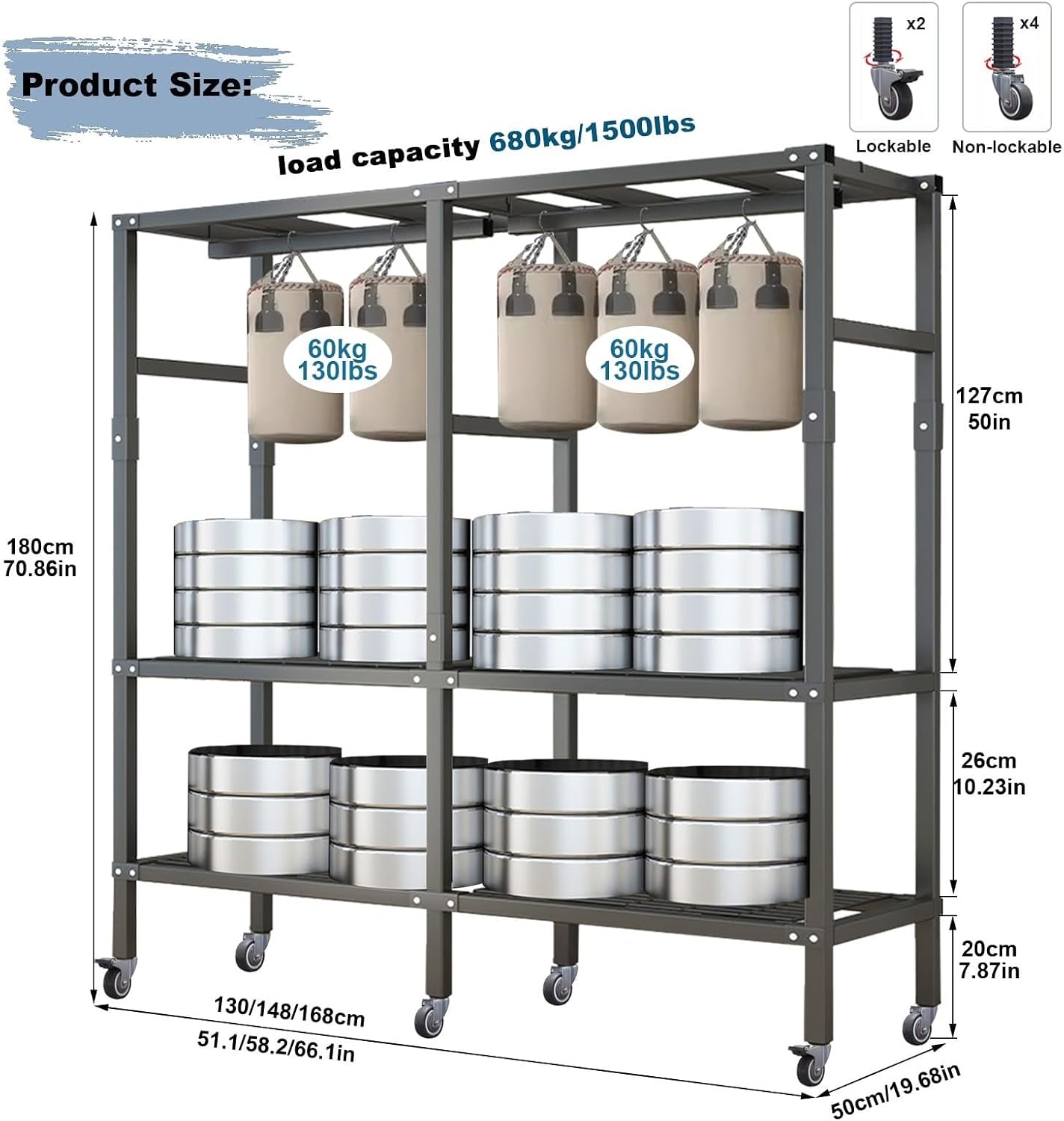 Heavy-Duty Portable Wardrobe Closet Rack For Storage ,1500lbs,Rolling Foldable Garment Rack With Cover And Wheels，Freestanding Clothes Organizer System For Bedroom LivingRoom Office ( Size : 130*50*18