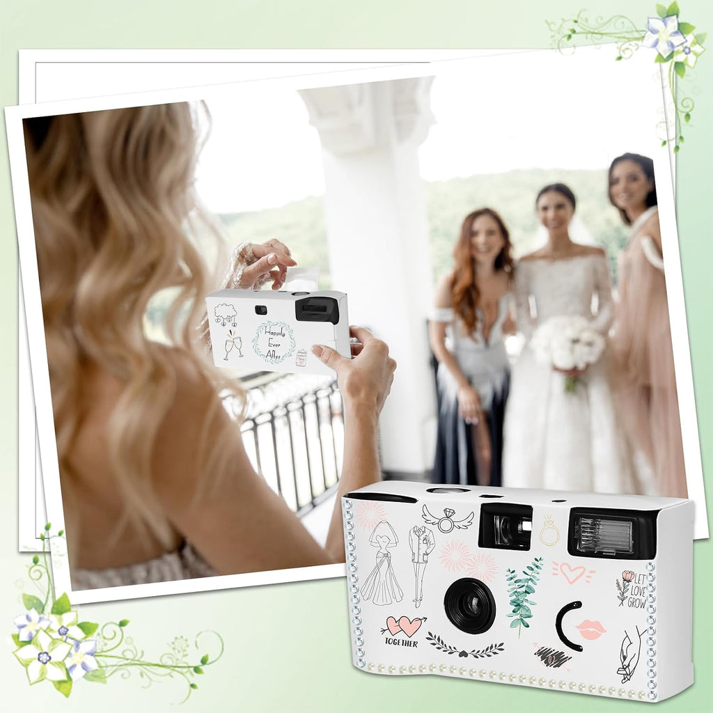 Copkim 8 Pack Disposable Camera for Wedding 35 mm Film Single Use Camera with Flash Disposable White Cameras One Time DIY for Wedding Anniversary, Travel, Camp, Party Supply