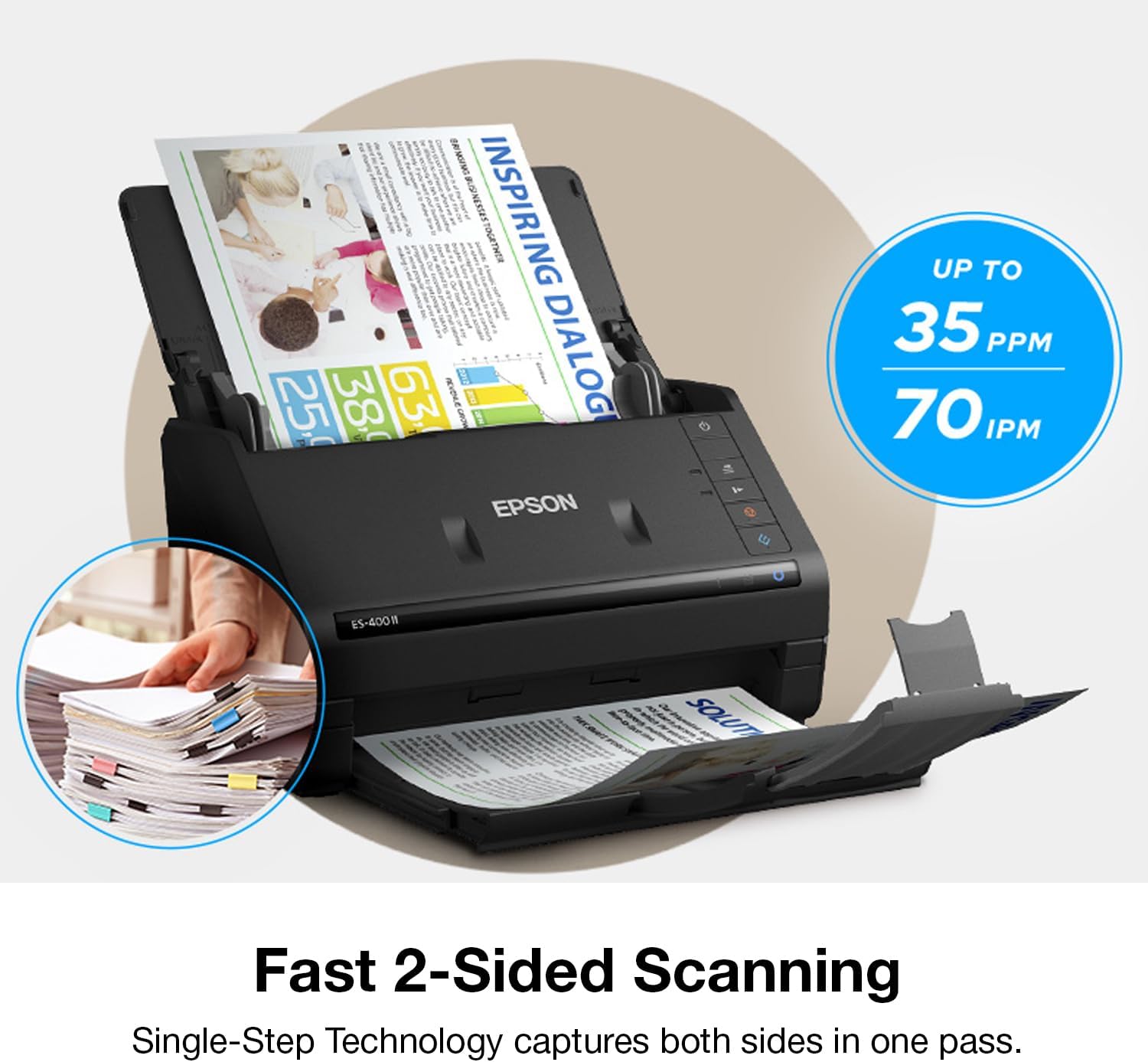 Epson Workforce ES-400 II Color Duplex Desktop Document Scanner for Computers Including PC and Mac with Auto Document Feeder and Image Adjustment Tools