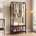 Black Clothing Rack with Wheels,Heavy duty clothes rack with 2-tier Bottom Shelves, Freestanding Garment Rack with 4 Side Hooks for Hanging Clothes, Coats, Shirts