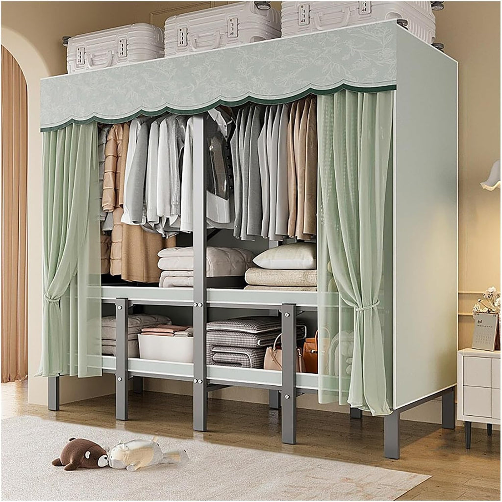 Foldable Wardrobe Closet Rack 1200lbs Storage Garment Racks With Cover Portable Enclosed For Hanging Clothes Metal Covered Clothing Organizer For Bedroom(F,151cm/59.4inch)