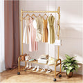 Generic Garment Rail Shoe Bench Coat Stand Rack Hanger Clothes Rack With Shelves, Free-Standing Garment Rack With Wheels, Upgrade Stable Double Deck Clothes H, 60*37*166cm, Gold