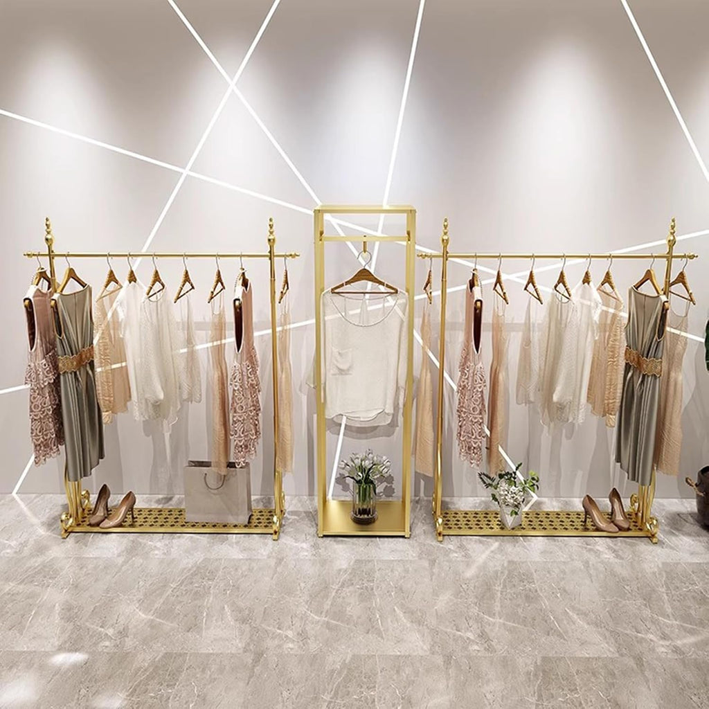 Heavy Duty Coat Rack, Garment Rack Modern Commercial Grade Clothing Rack for Hanging Clothes Heavy Duty Clothes Rail with Shelves Freestanding Gold Metal Coat Rack (120X40X177CM)
