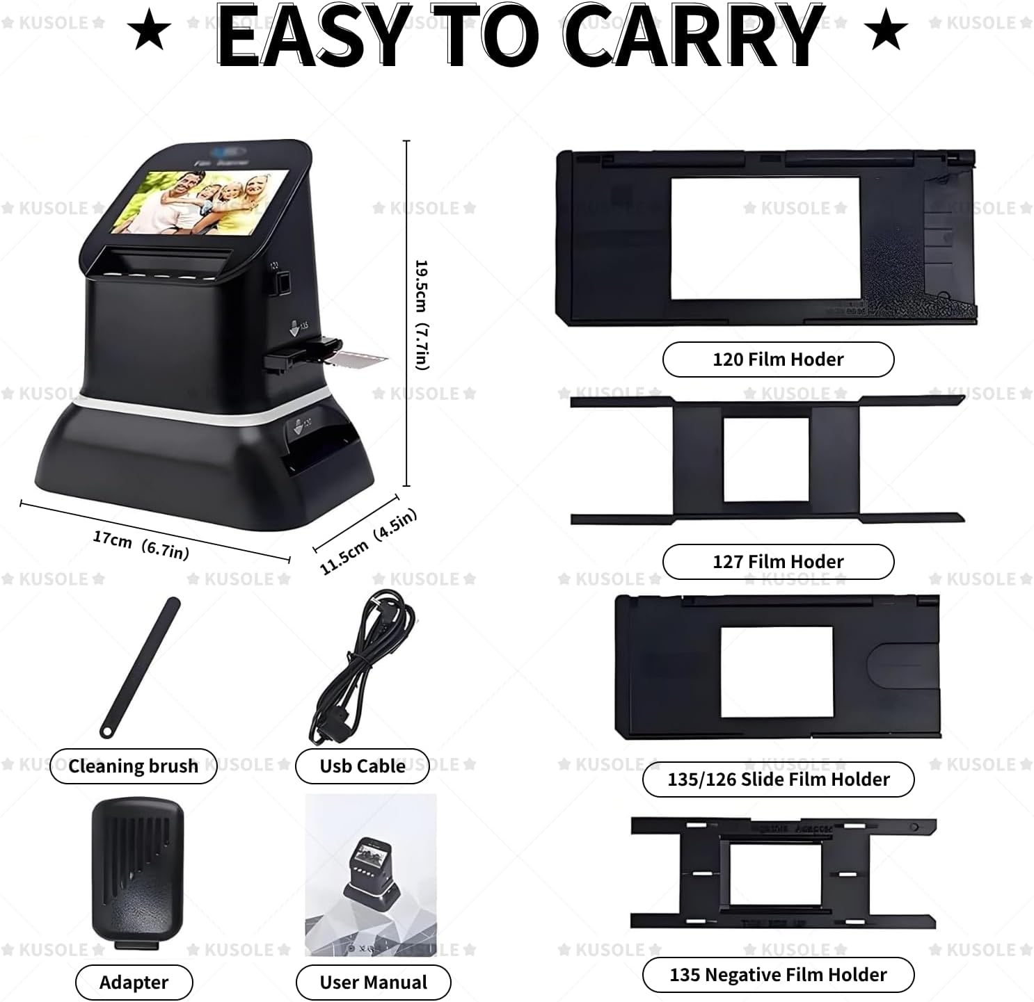 120 High Resolution Film Slide Scanner, for 35mm, 135,126,127 Negatives & Slides to Digital JPEG, Supports Image Preview & Editing
