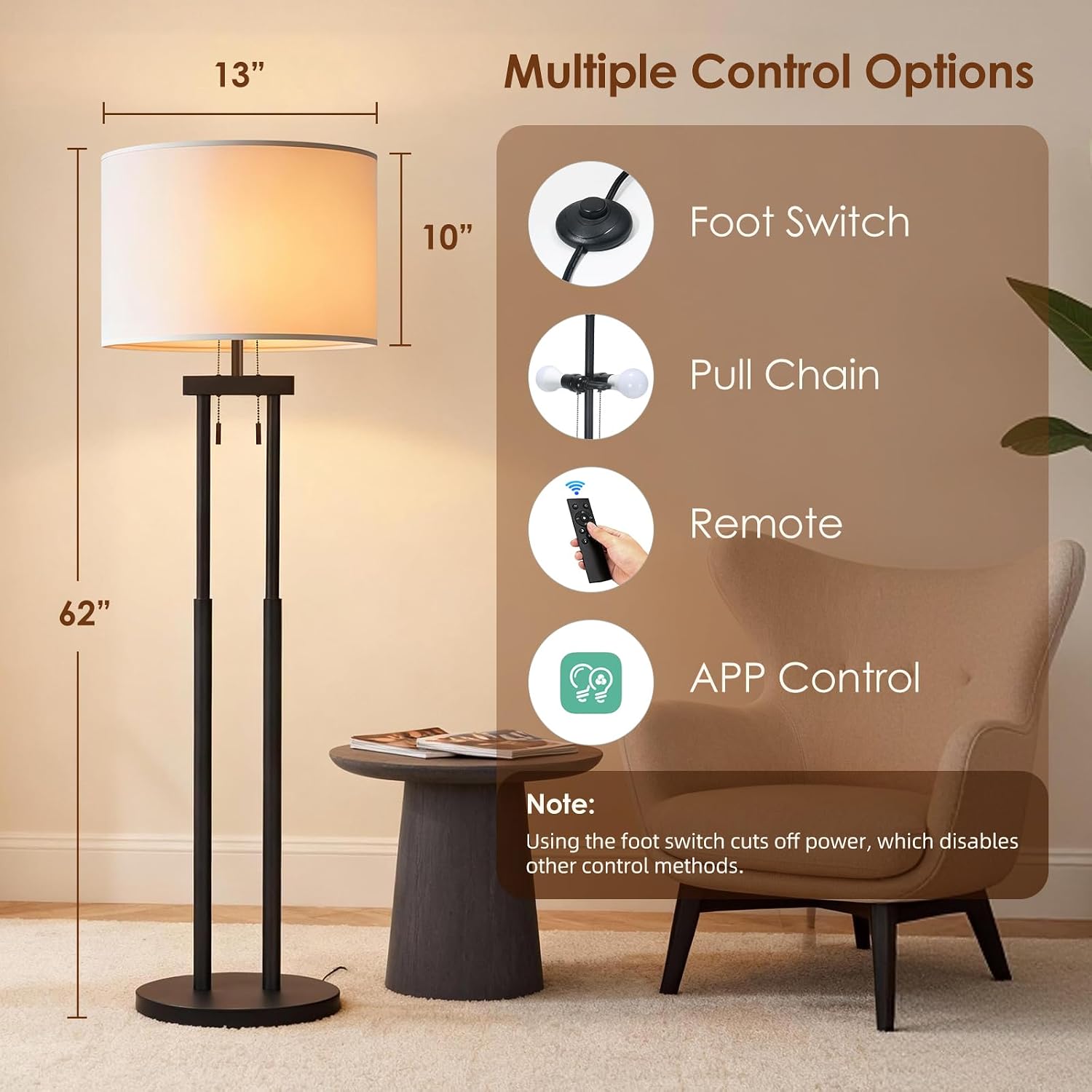 Dimmable Floor Lamps, Floor Lamp with Remote & App Control, 3 Color Temperatures, Stepless Dimming, Reading Floor Lamp, Standing Lamp, Tall Lamp, Floor Lamps for Living Room, 2 Bulbs(Included)