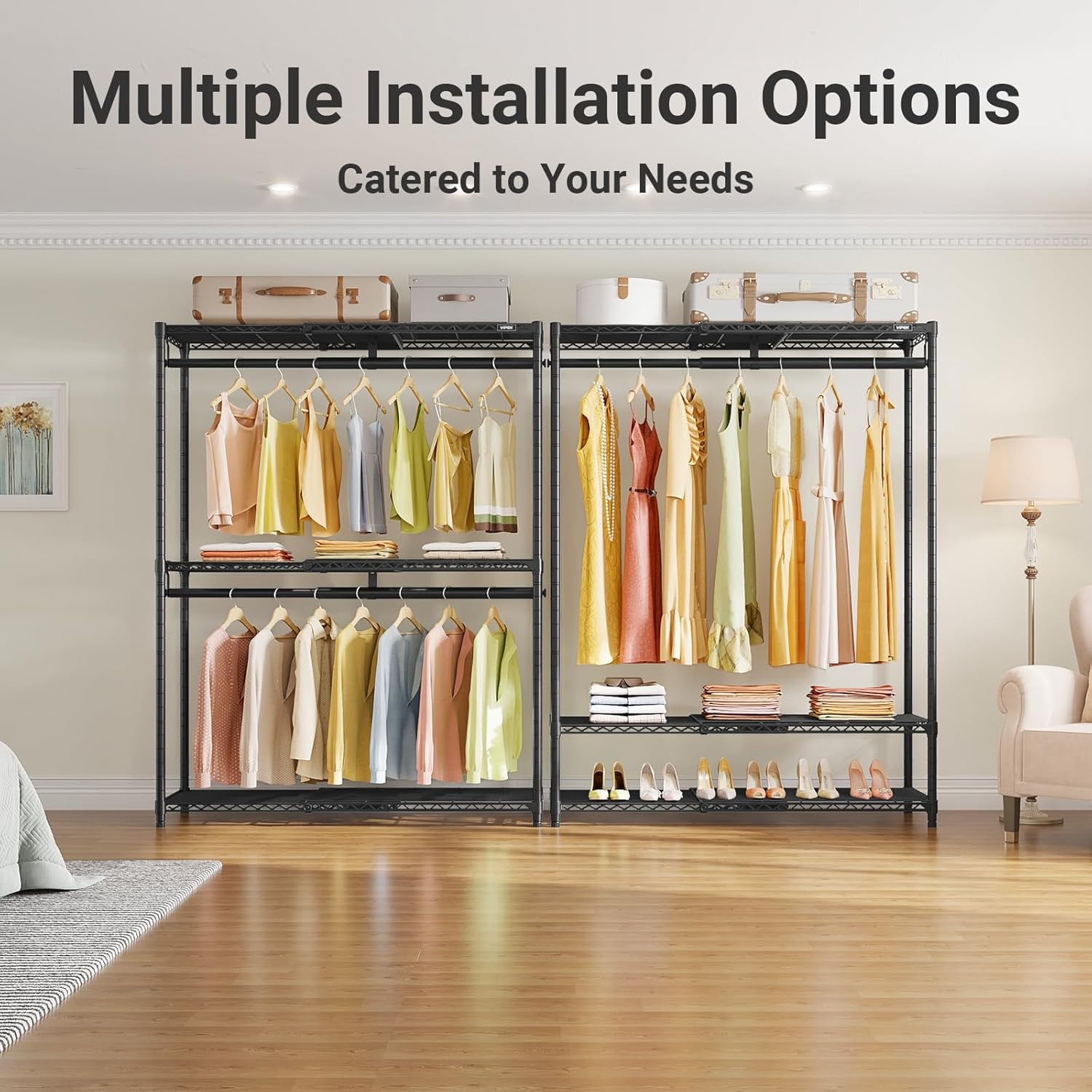 VIPEK X1 Plus Expandable Reach-in Closet Adjustable from 2'8' to 4'6' with Adjustable Shelves and Hanger Rods Clothes Rack Heavy Duty, Metal Clothing Racks Portable Walk-in Closet, Black