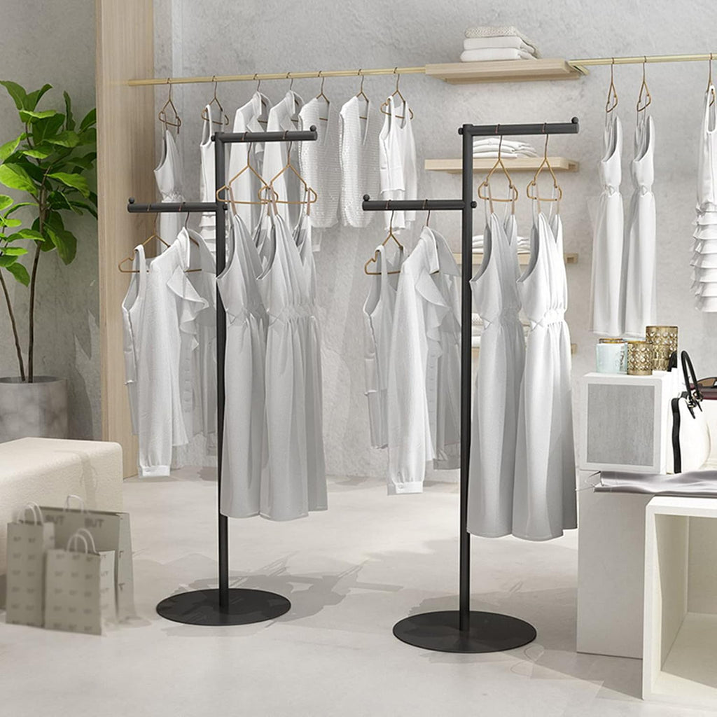 Boutique Clothing Store Clothes Display Rack Metal Hanger, T Shape Creative Freestanding Suit Shirt Clothes Display Entrance Porch Organization Hanging Garment Rack, Clos,BlackHigh and low 60*140cm