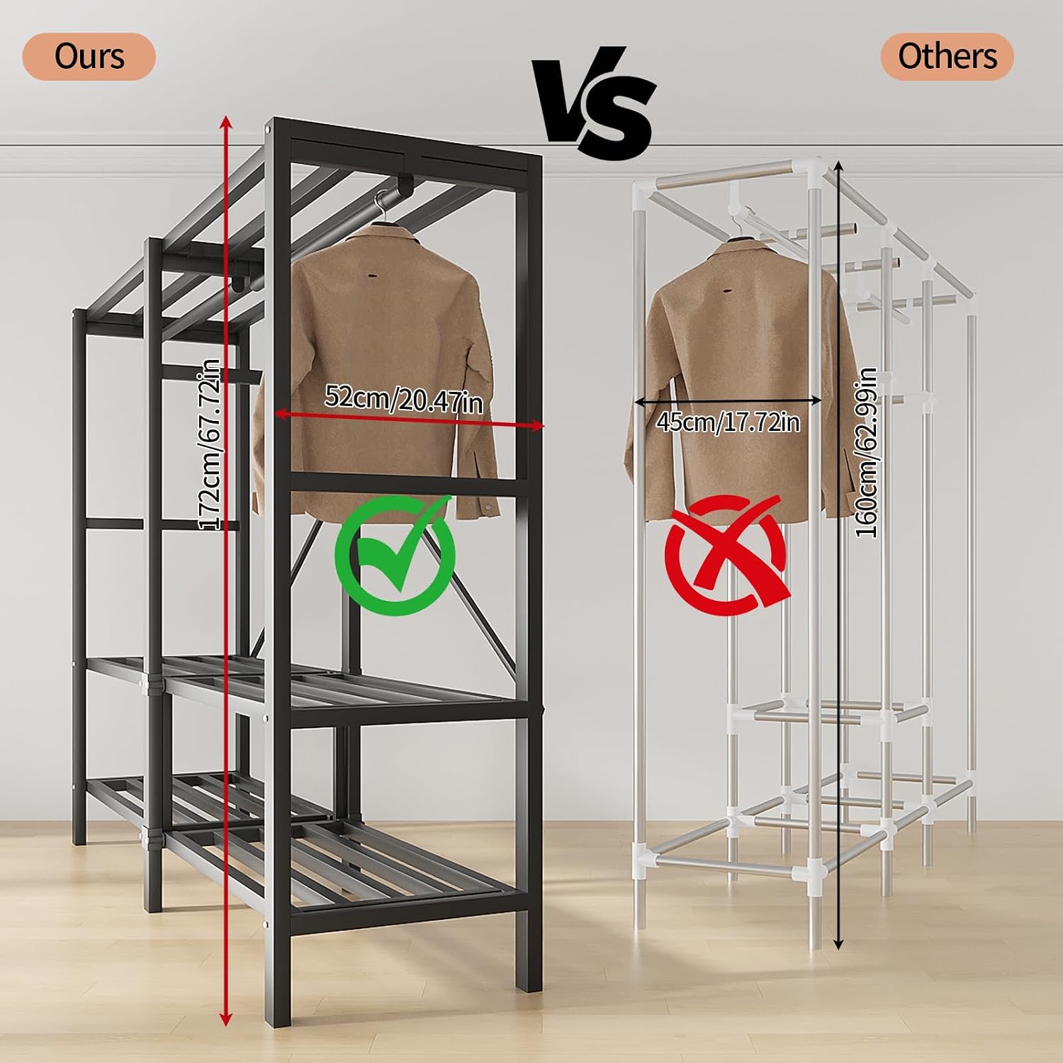 Heavy Duty Clothing Rack with Oxford Fabric Cover, Portable Closet Wardrobe with Hanging Rods, Freestanding Wardrobe, Metal Closet Rack for Hanging Clothes (Zipper Design, 49.2''/125cm)