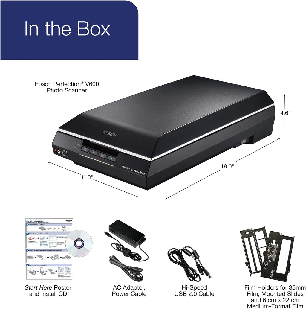 Epson Perfection V600 Photo Wired USB Connectivity Color Scanner - 6400 x 9600 dpi, Enlargements up to 17' x 22' Flatbed Image Scanner