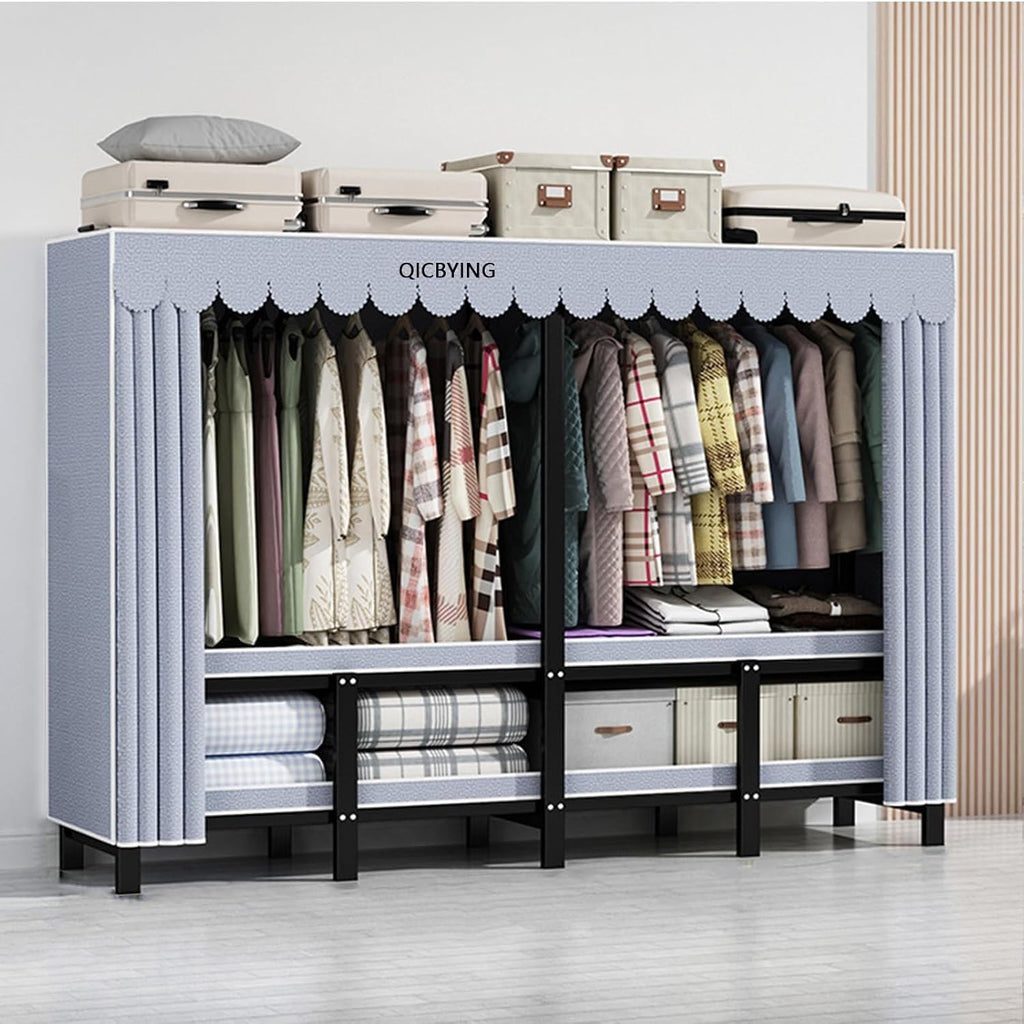 Portable Wardrobe Closet Rack, Heavy-Duty Foldable Garment Rack With Cover，Freestanding Clothes Organizer System,enclosed Curtain Armoires For Hanging Clothes For Bedroom ( Size : 190*50*170cm )