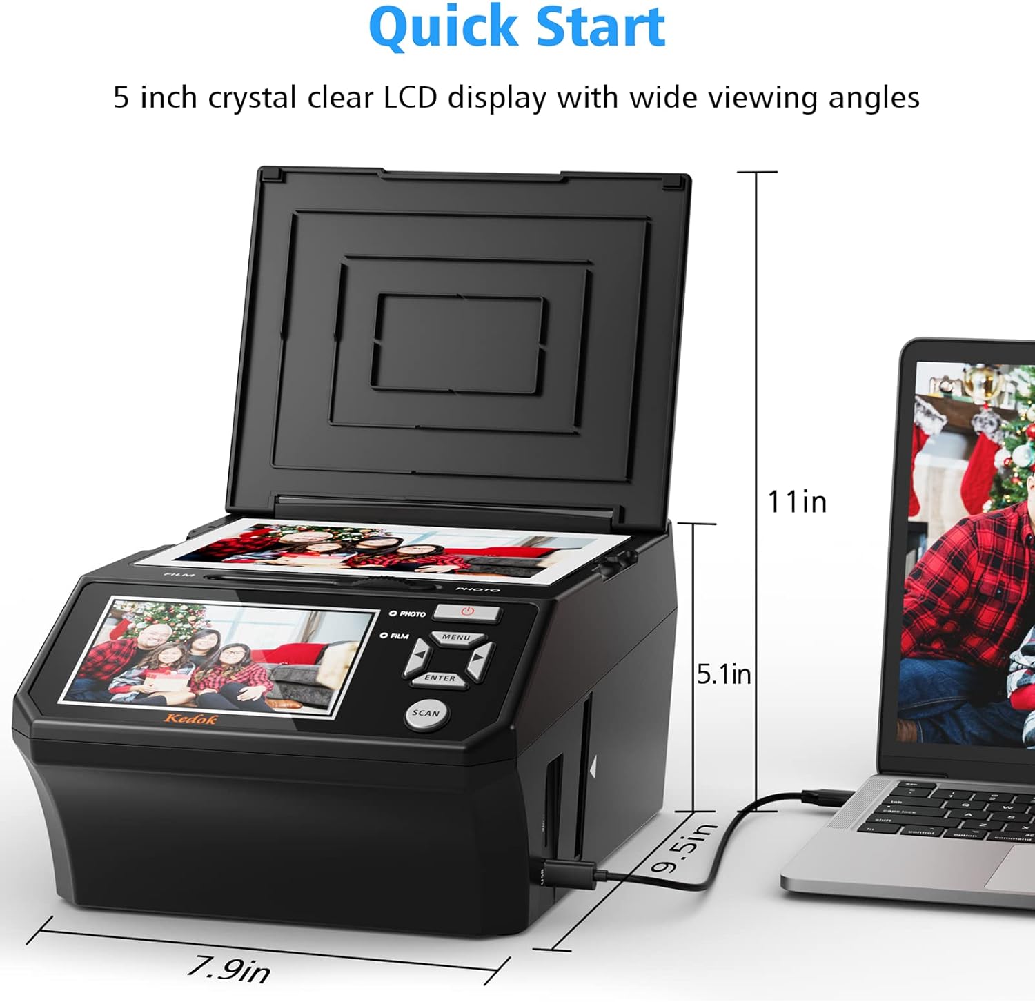 KEDOK Photo,NameCard,Slide & Negative Scanner with Large 5' LCD Screen,Film and Slide Digitizer-Convert 35mm,110 Film/Photo(3R,4R,5R)/NameCard to 22MP Digital JPEG-8GB SD Card Included
