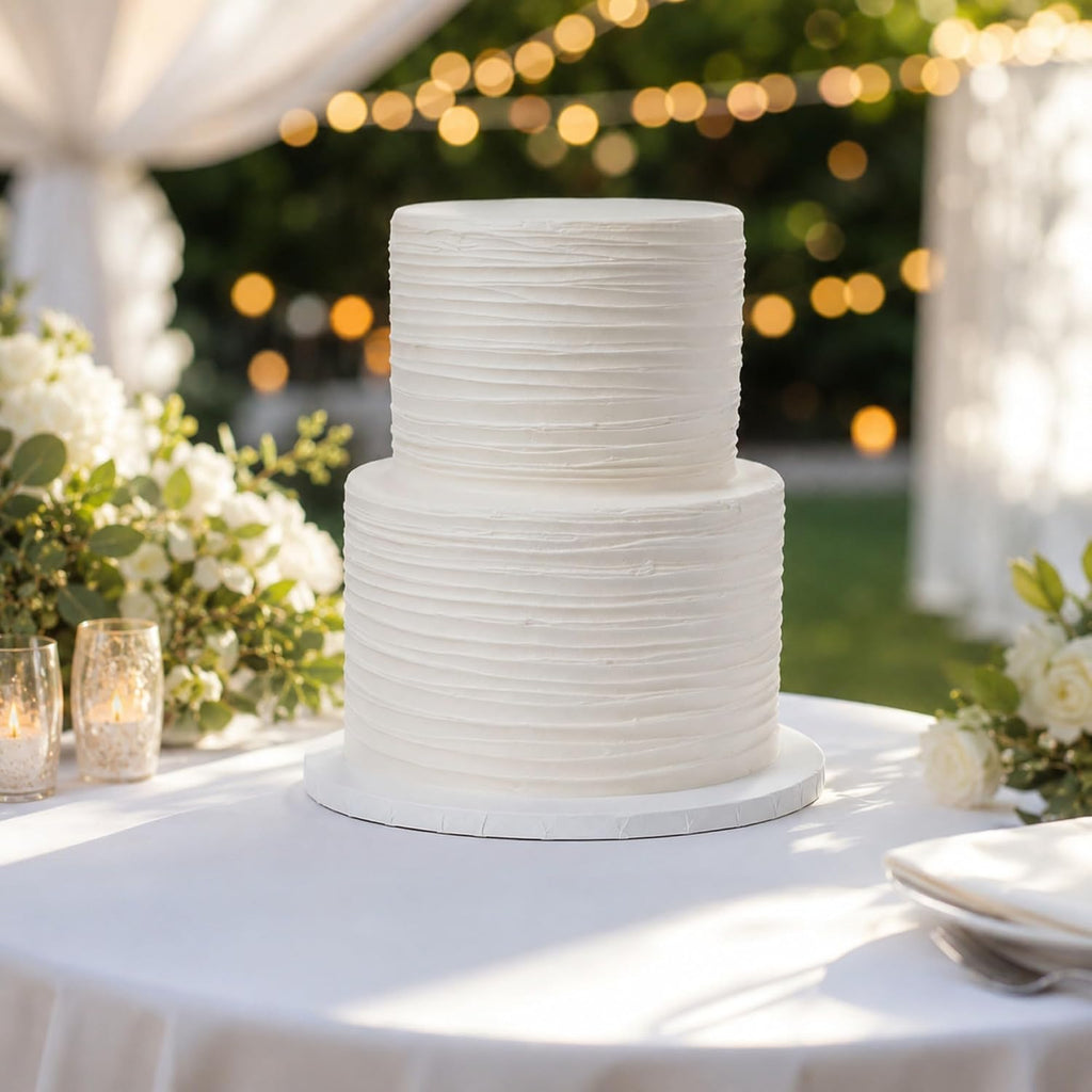 FromJennWithLove 2 Tier Fake Wedding Cake, 12' Tall Handcrafted Ivory Display Cake – 4-Day Artisan Process, Made in USA – Reusable Centerpiece for Weddings & Bridal Showers