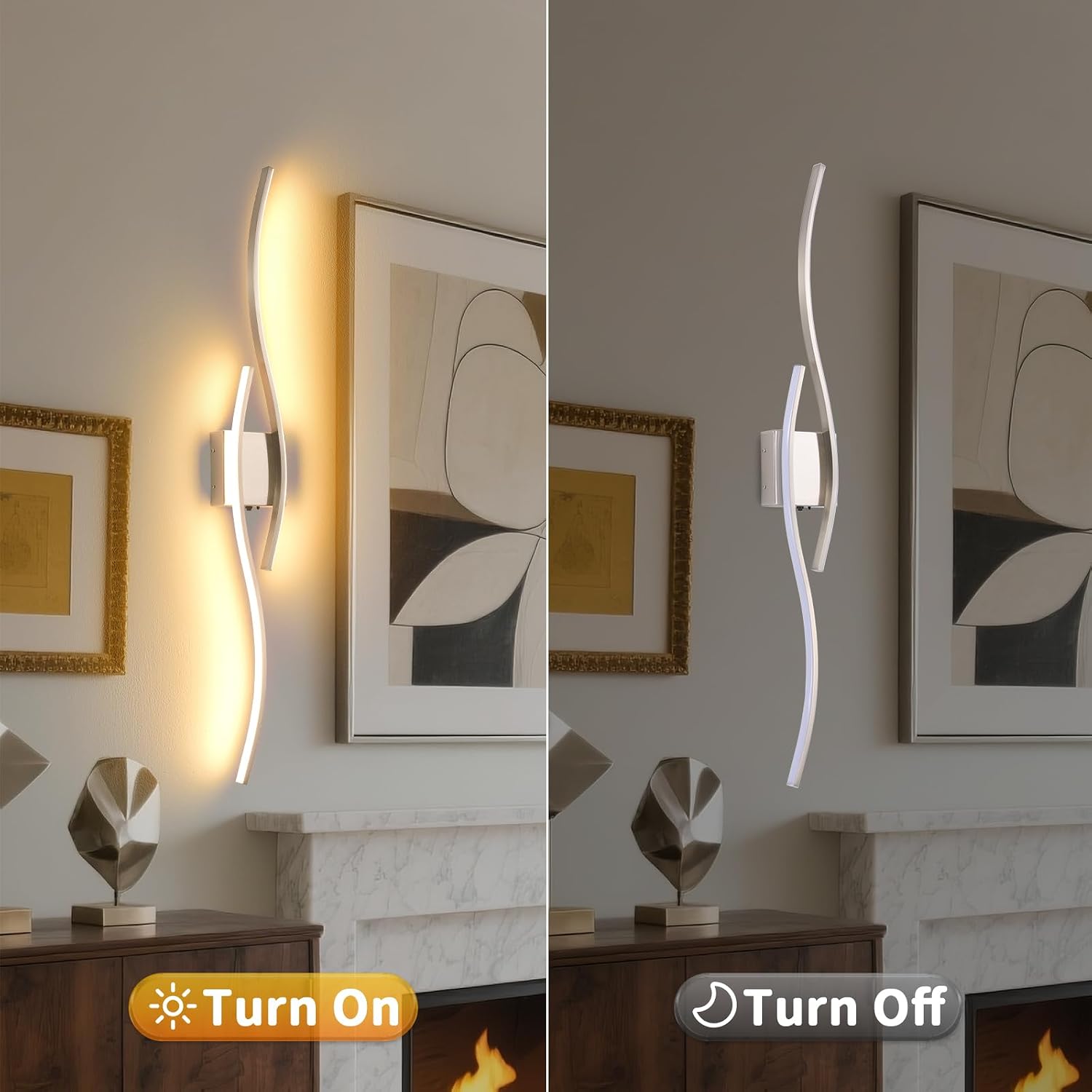 Battery Powered Wall Sconces Set of 2, Nickel 39' LED Dimmable Wall Sconce with Remote Control/Timer/Memory, USB Rechargeable Wall lights for Living Room, Bedroom, Hallway Wireless scones lighting