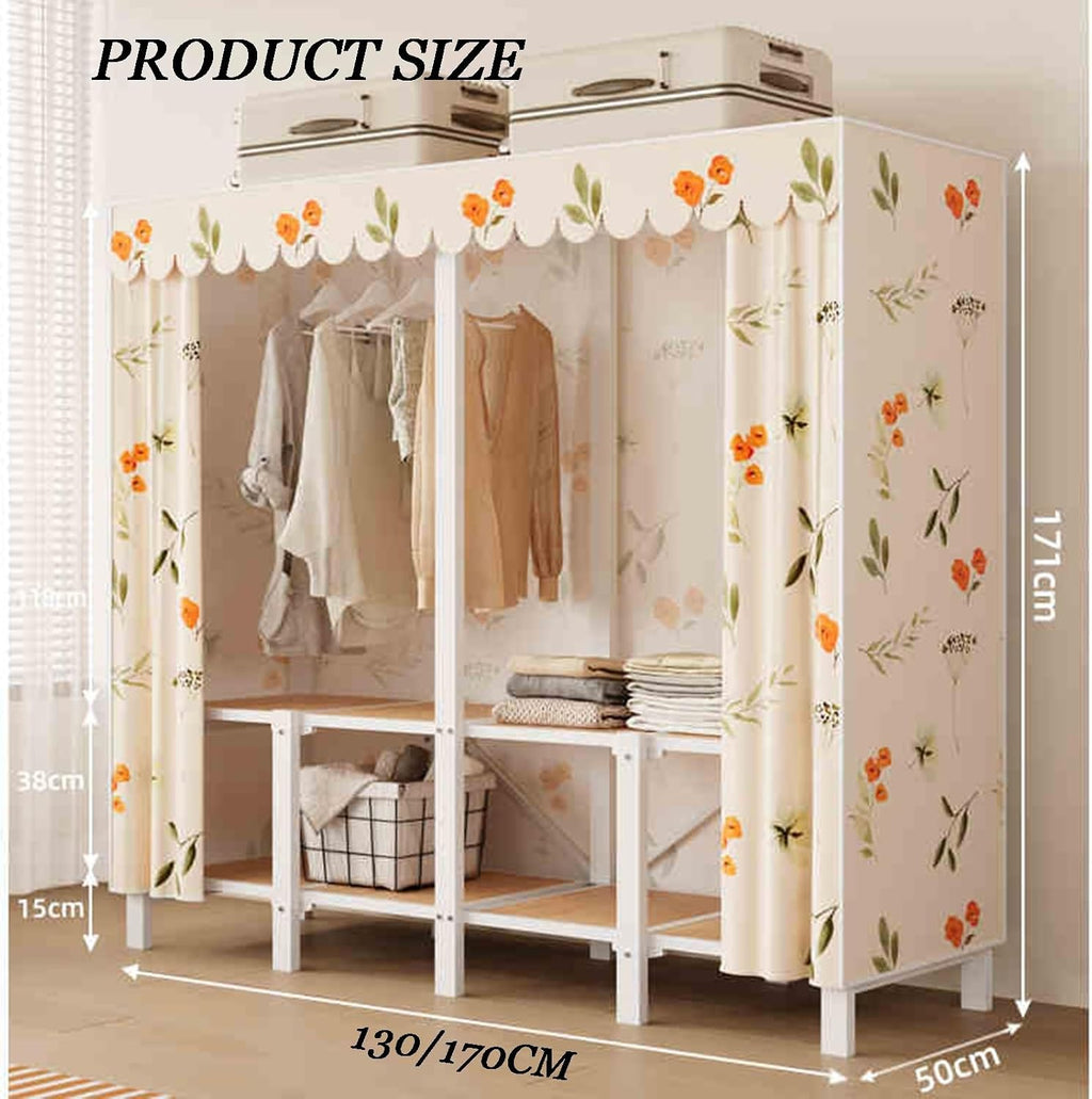 Portable Closet Wardrobe,Steel Tube Clothes Storage Organizer,Freestanding Coat Storage Garment Racks,for Bedroom Free Standing Clothes Rack with Cover(Color 2,170 X 50 X 171cm)
