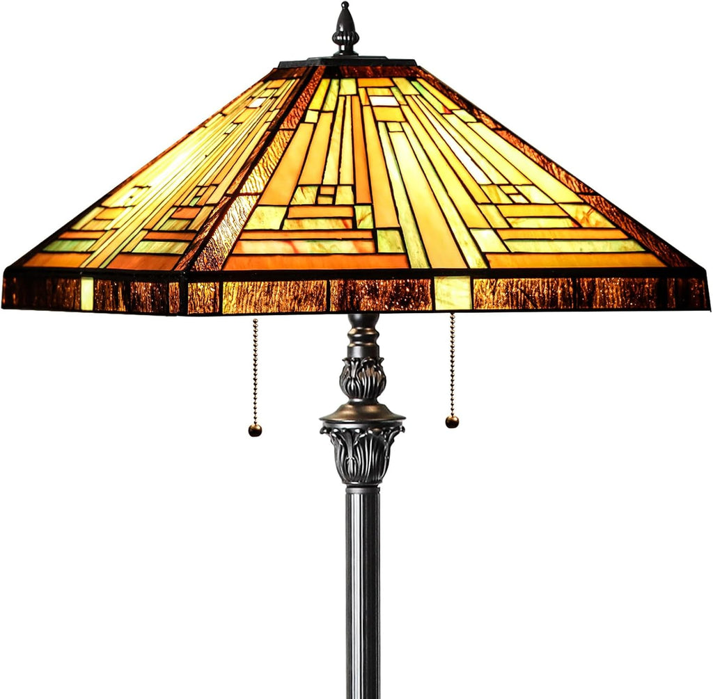 Capulina Tiffany Lamp Antique Amber Brown Stained Glass Floor Lamp 2-Light