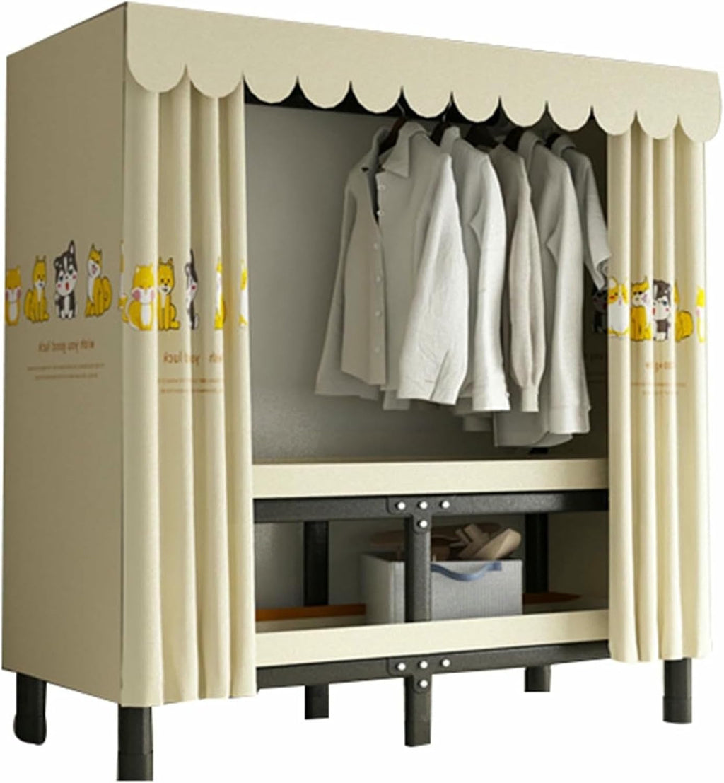 Portable Closet Wardrobe,Sturdy Large Wardrobe Closet,Steel Tube Clothes Storage Organizer,for Bedroom Free Standing Clothes Rack with Cover(Yellow) Rack