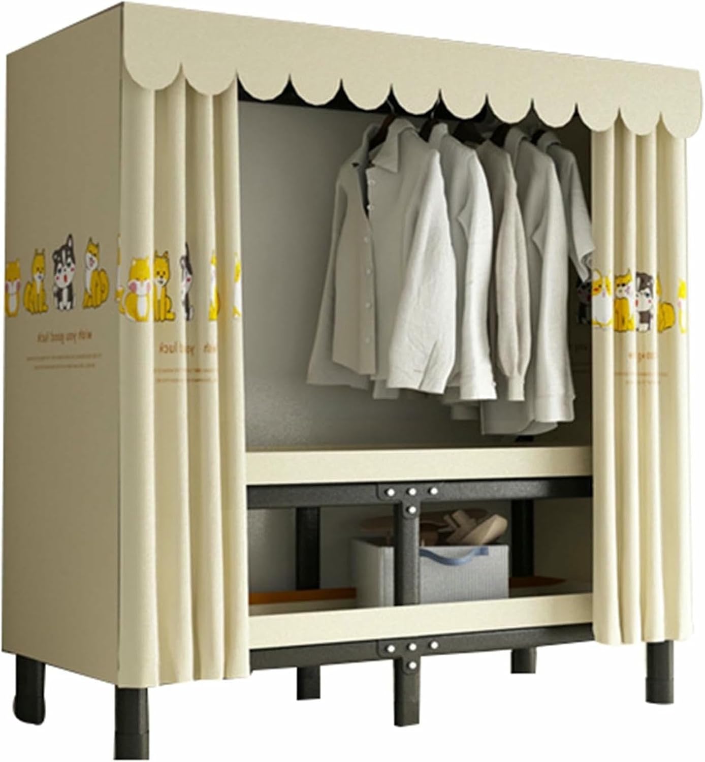 Portable Closet Wardrobe,Sturdy Large Wardrobe Closet,Steel Tube Clothes Storage Organizer,for Bedroom Free Standing Clothes Rack with Cover(Yellow) Rack
