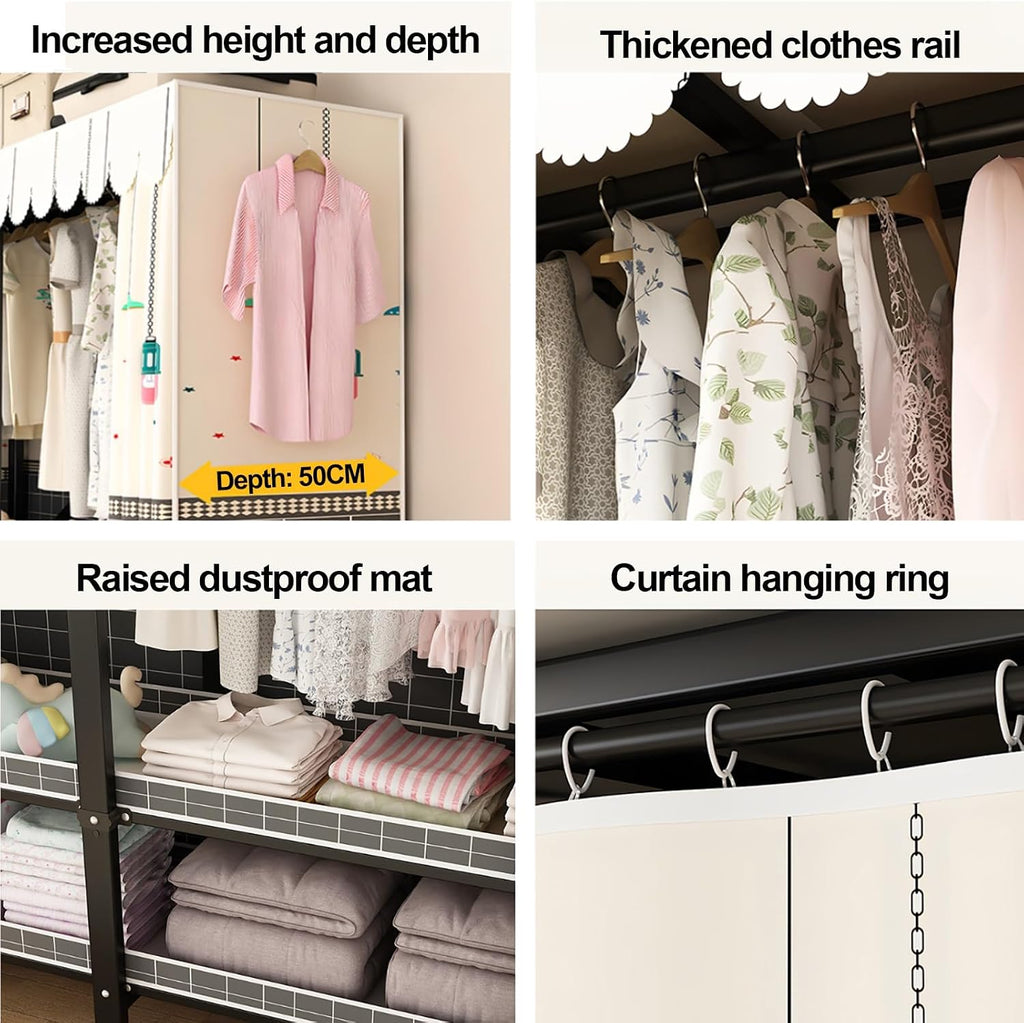 Foldable Garment Rack With Cover, Heavy-Duty Portable Closet With Steel Frame, Large Freestanding Wardrobe For Hanging Clothes And Coat Storage In Bedroom(Purple,96cm/37.8inch)