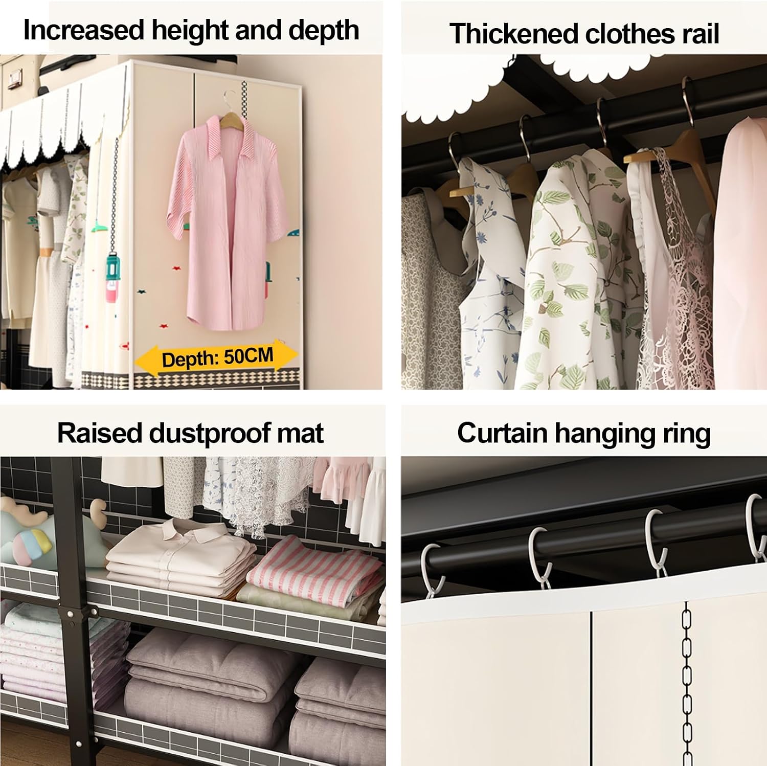 Foldable Garment Rack With Cover, Heavy-Duty Portable Closet With Steel Frame, Large Freestanding Wardrobe For Hanging Clothes And Coat Storage In Bedroom(Purple,96cm/37.8inch)