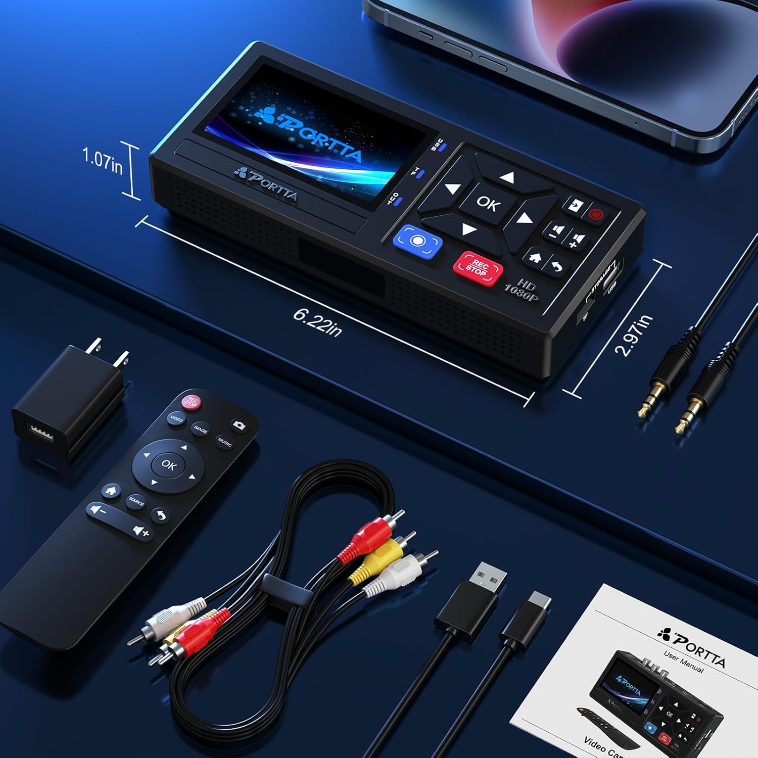 Portta VHS to Digital Converter, Video to Digital Recorder with Remote, Compatible with VHS, VCR, DVR, DVD, Hi8, Mini DV, Gaming Consoles (VCR, VHS/DVD Player, Camcorder Required)