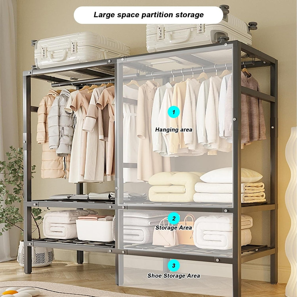 Large Heavy-Duty Portable Wardrobe Closet Rack with Cover - Rolling Freestanding Clothes Organizer System for Hanging Clothes