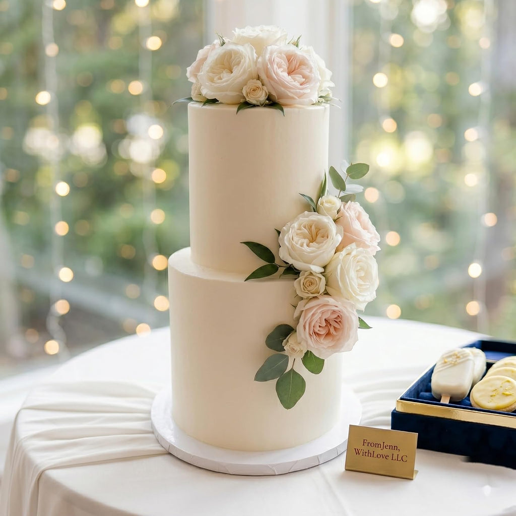 FromJennWithLove 2 Tier Fake Wedding Cake, 16' Tall Handcrafted Ivory Display Cake – 4-Day Artisan Process, Made in USA – Reusable Centerpiece for Weddings & Special Events