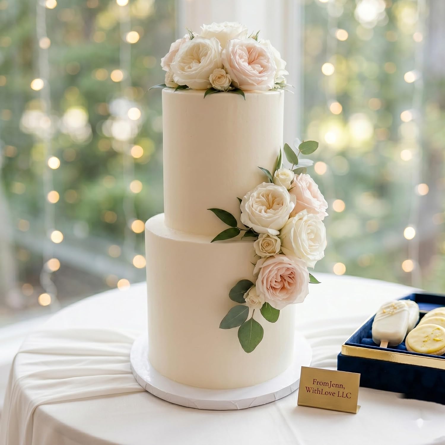 FromJennWithLove 2 Tier Fake Wedding Cake, 16' Tall Handcrafted Ivory Display Cake – 4-Day Artisan Process, Made in USA – Reusable Centerpiece for Weddings & Special Events