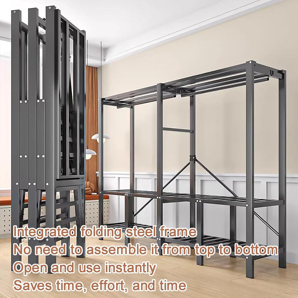 Heavy Duty Wardrobe with Cover, Load 2000 lbs Foldable Portable Closets for Hanging Clothes Freestanding Clothing Rolling Garment Rack(125cm/49.2in)