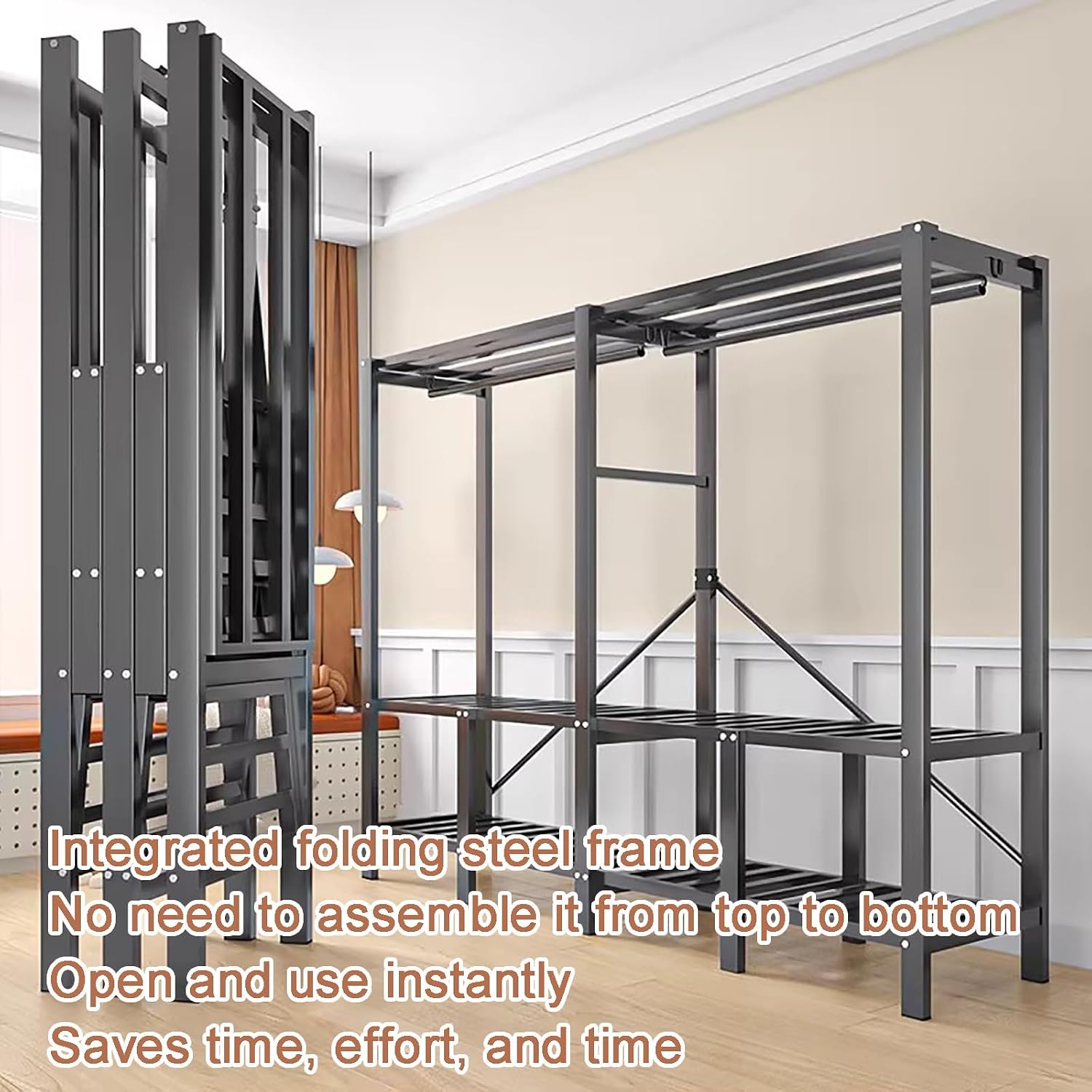 Heavy Duty Wardrobe with Cover, Load 2000 lbs Foldable Portable Closets for Hanging Clothes Freestanding Clothing Rolling Garment Rack(125cm/49.2in)