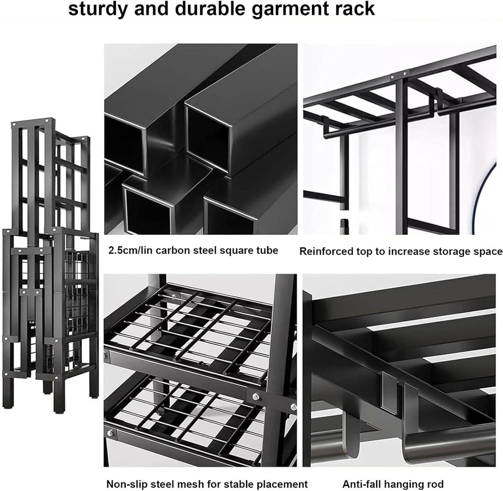 Heavy Duty Portable Wardrobe Closet Rack,1100lbs, Foldable Garment Rack With Cover，Freestanding Clothes Organizer System,enclosed Curtain Armoires For Hanging Clothes For Bedroom(190*52*170cm)