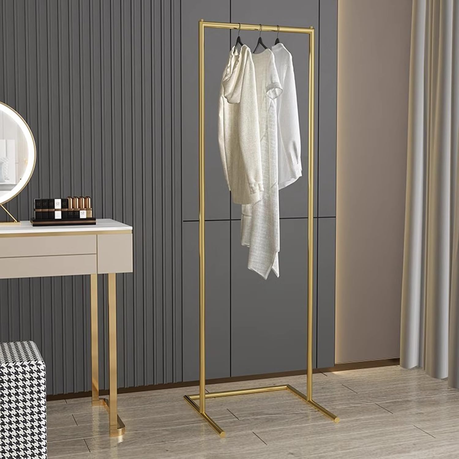 Heavy duty Garment rack Freestanding Clothing Rack For Hanging Clothes, Coats, Skirts, Heavy Duty Metal Clothes Rail, U-shaped Base, Space Saving Coat Rack For Bedroom, Retail Displa (Gold 50X36X160C