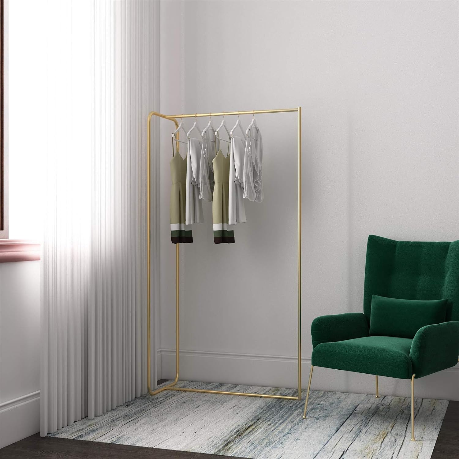 Iron Frame Garment Rack, Heavy Duty Drying Rack with 1 Hanging Rail, High Gloss Clothing Hanging Rod for Shirts, Dresses, for Sitting Room, Balcony, Laundry, 160cm(Size:160 * 120CM