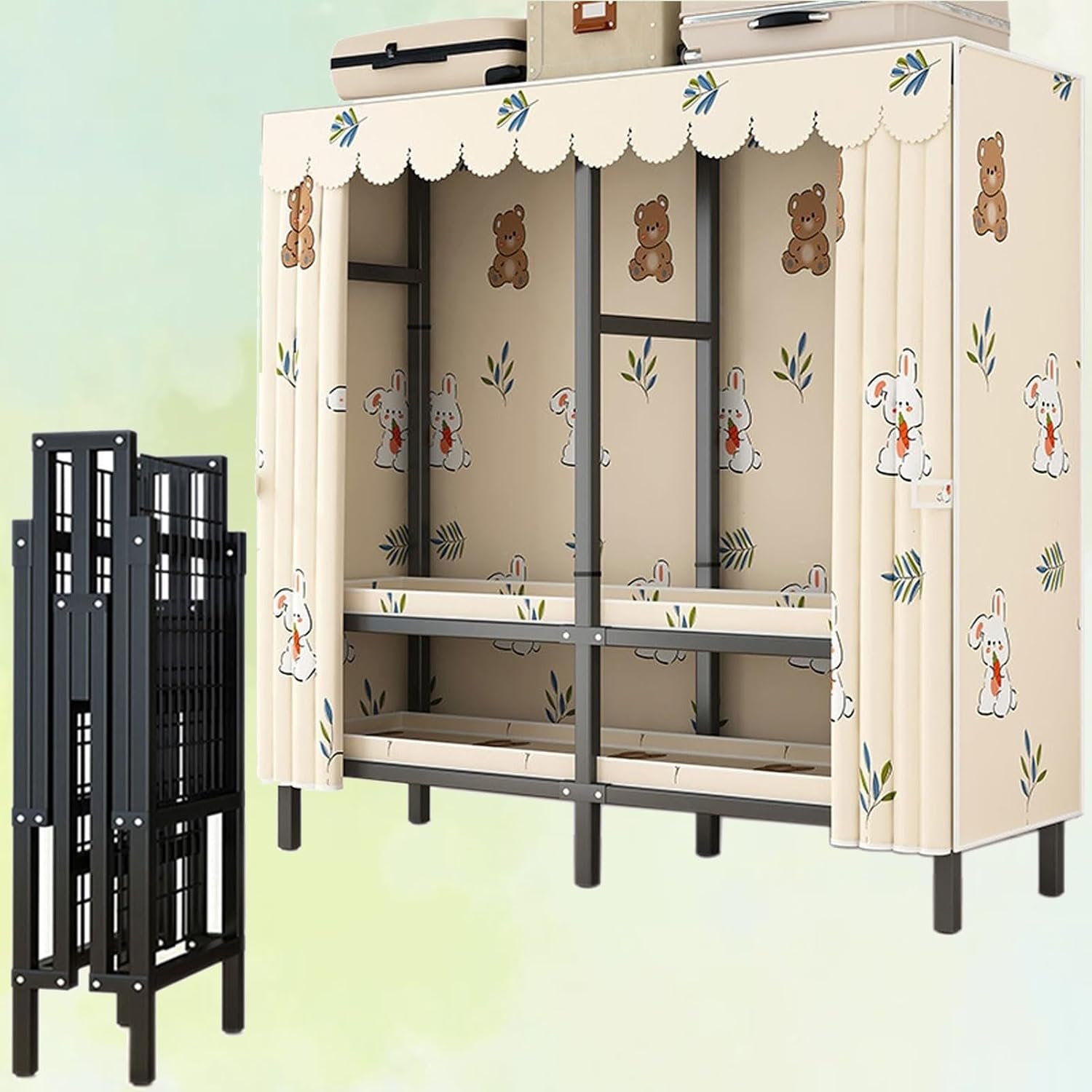 Foldable Portable Closet Wardrobe Rack - Portable Wardrobe Closet Rack,1100lbs,Heavy-Duty Foldable Garment Rack with Cover，Freestanding Clothes Organizer System(Size:168 * 50 * 170cm)