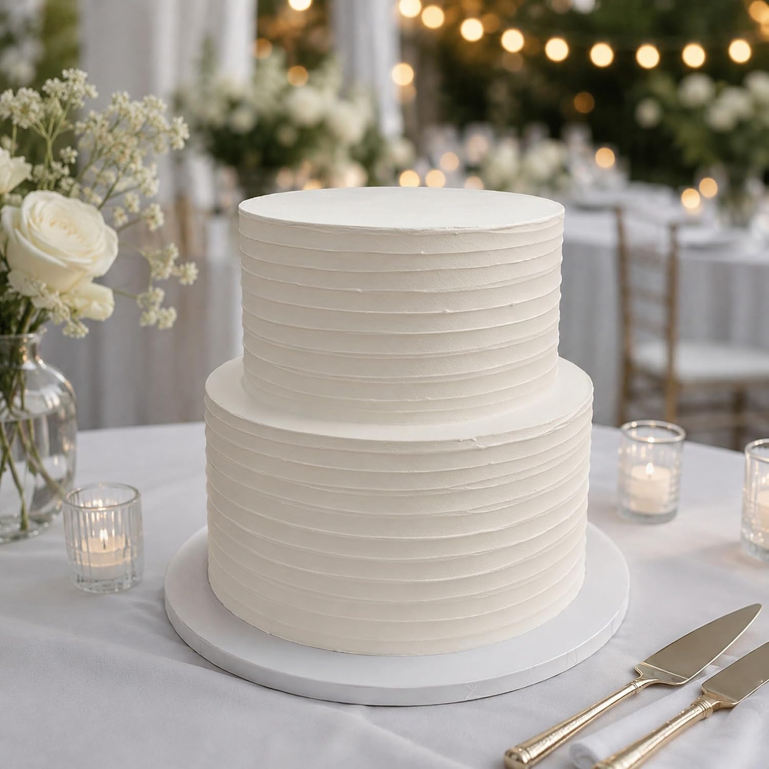 FromJennWithLove 2 Tier Fake Wedding Cake, 12' Tall Handcrafted Ivory Display Cake – 4-Day Artisan Process, Made in USA – Reusable Centerpiece for Weddings & Bridal Showers