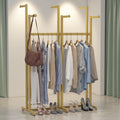 Gold Clothing Racks, Metal Clothes Rack with 6 Straight Arms, Freestanding Garment Rack for Hanging Clothes Heavy Duty, 46' to 63' Adjustable Height Retail Clothing Rack for Boutiques Display