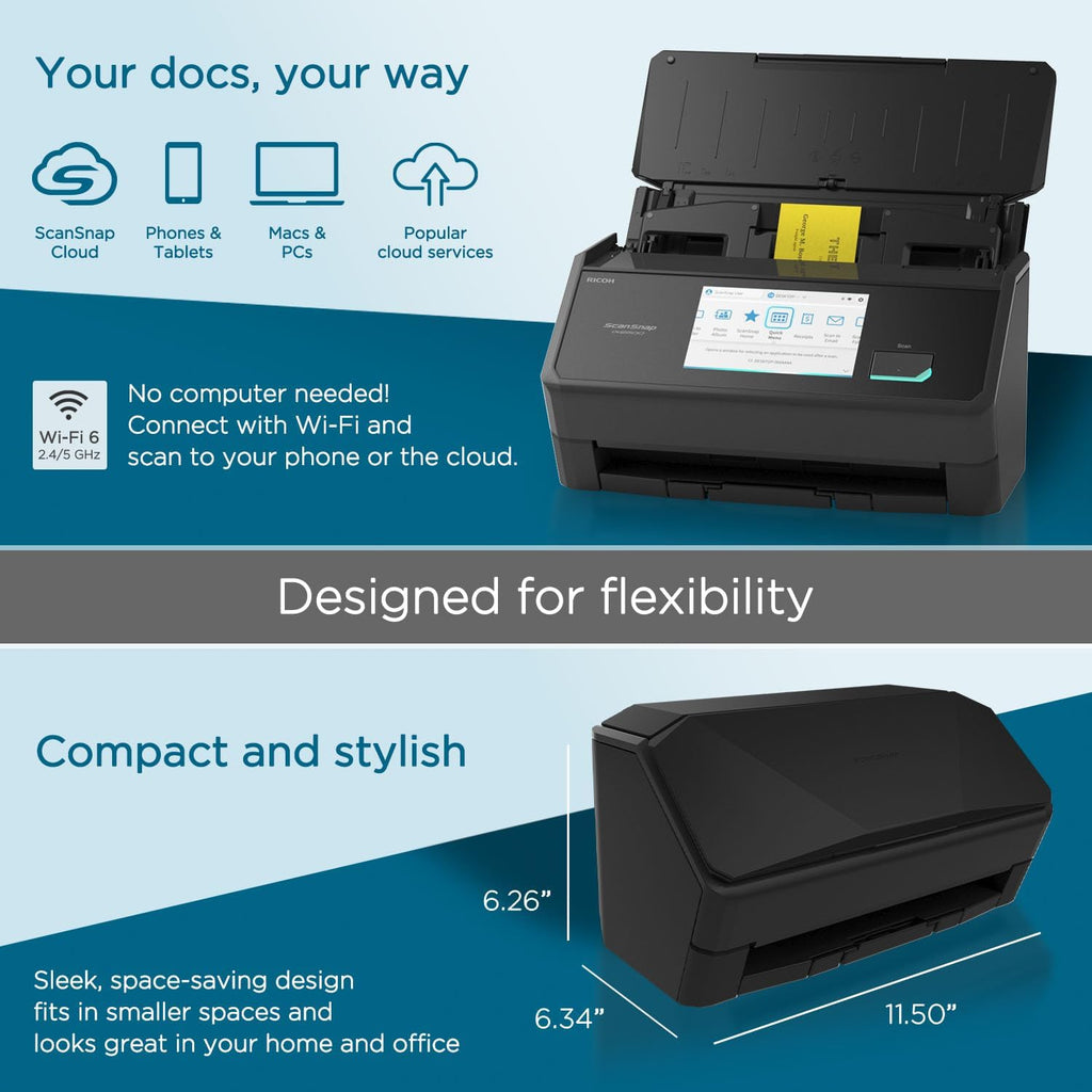ScanSnap iX2500 Premium Wireless or USB High-Speed Cloud Enabled Document, Photo & Receipt Scanner with Large 5' Touchscreen for Mac or PC, Includes 4-Year Protection Plan
