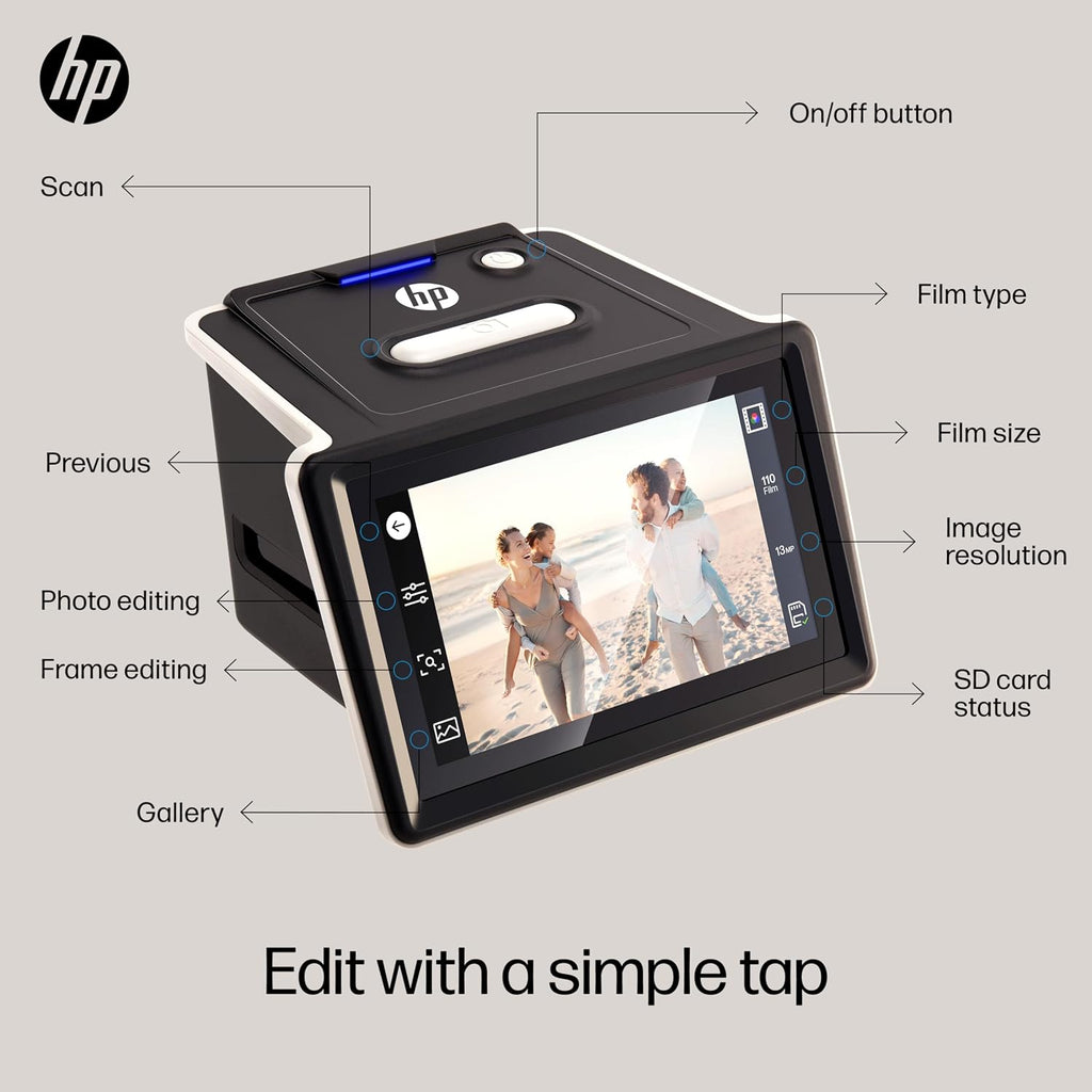 HP Touch Screen Film & Slide Scanner Digitizer - 5' LCD, USB-C, SD Slot - All-Angle Touchscreen Gallery Mode for Slide Viewer - 13MP CMOS Sensor & 22MP Interpolation to Convert to Digital
