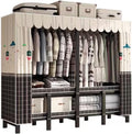 Metal Wardrobe Closet - Bedroom Fabric Wardrobe, Portable Wardrobe Closet Rack, Heavy-Duty Foldable Garment Rack With Cover, 1100lbs, Freestanding Rack Clothes Organizer System, For Corridor(190*50*17