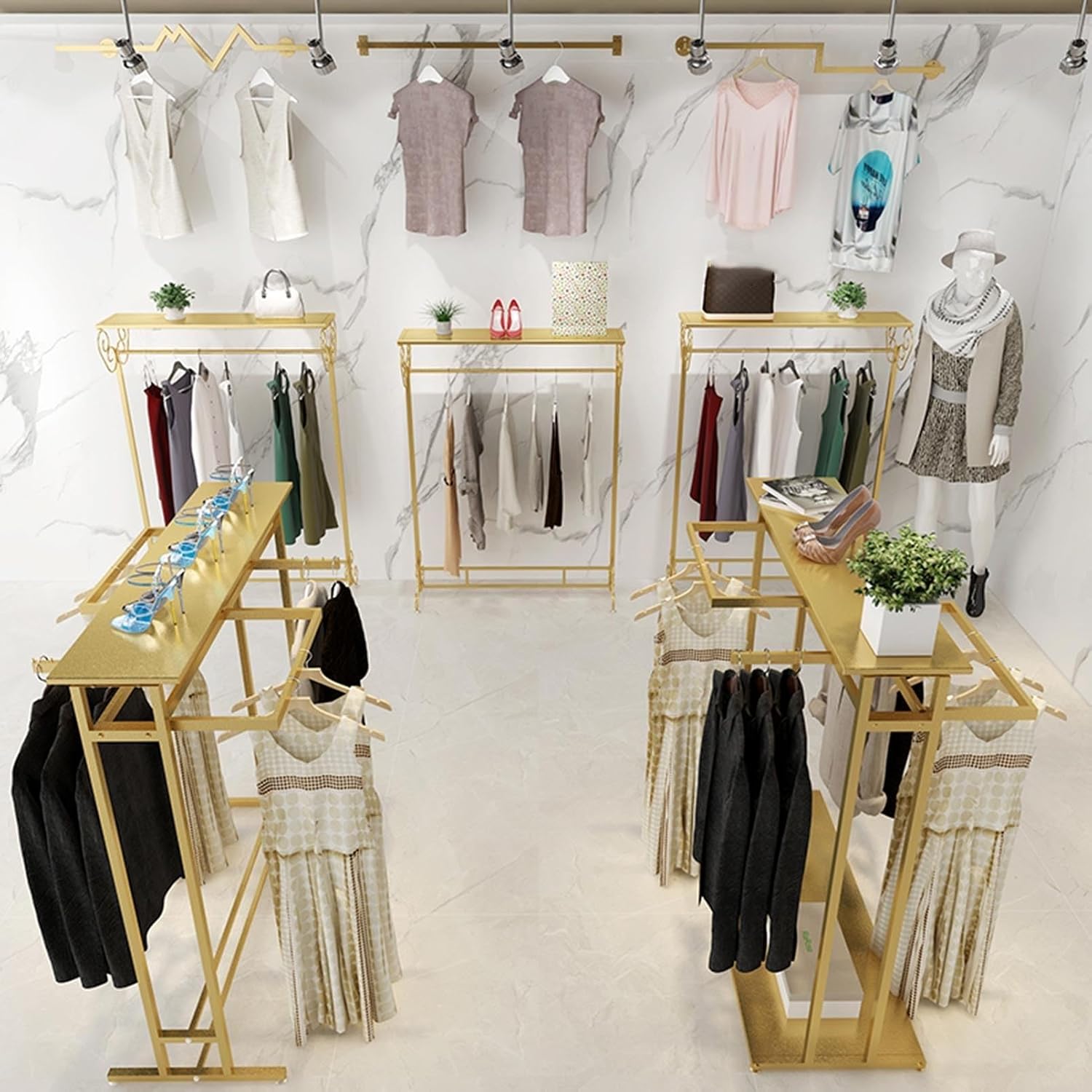 Heavy Duty Pipe Clothes Rack, Clothing Display Stand For Boutiques/Retail Shops/Home Storage, Clothing Store Modern Garment Rack, Free Standing Metal Garment Rack Suit Shirt Display Stand(A,120*50*150