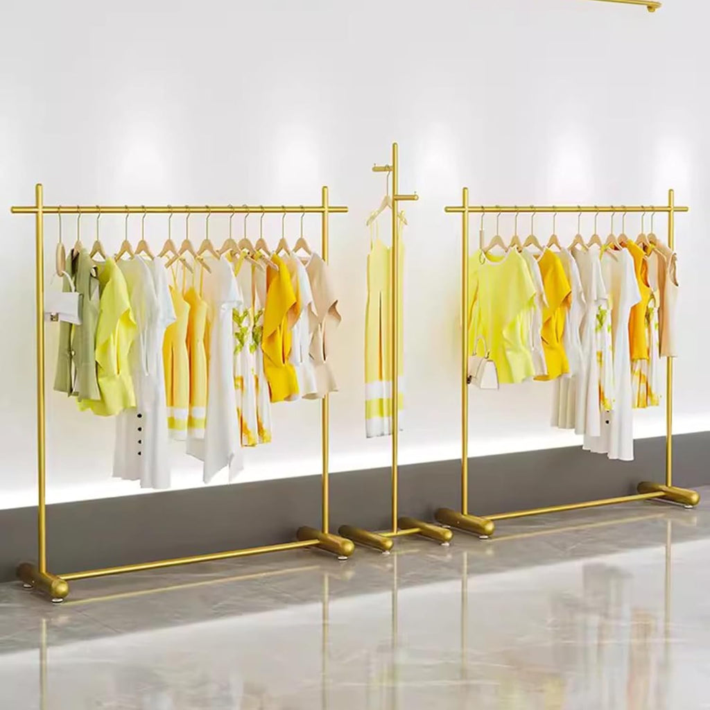 Heavy duty Garment rack Gold Metal Clothing Rack For Bedroom And Boutique Commercial Heavy Duty Clothes Rail For Hanging And Display Clothes Freestanding Single Rod Coat Rack Easy To Assemble ( 120X4