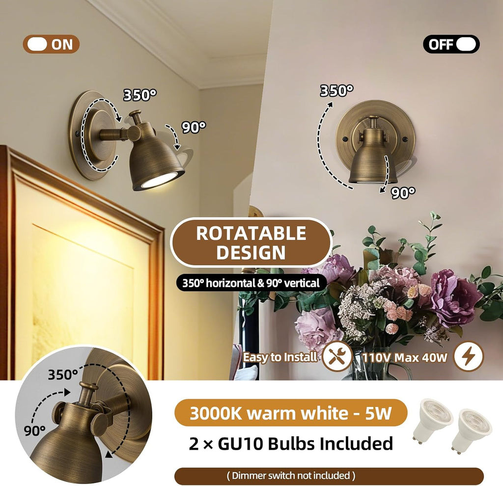 Small Wall Sconces Set of 2 Hardwired - Vintage Oil Rubbed Bronze Art Deco Indoor Mini Bell Lamps Decor Set of Two for Bathroom Vanity Bedroom Bedside Hallway Living Room Kitchen Picture