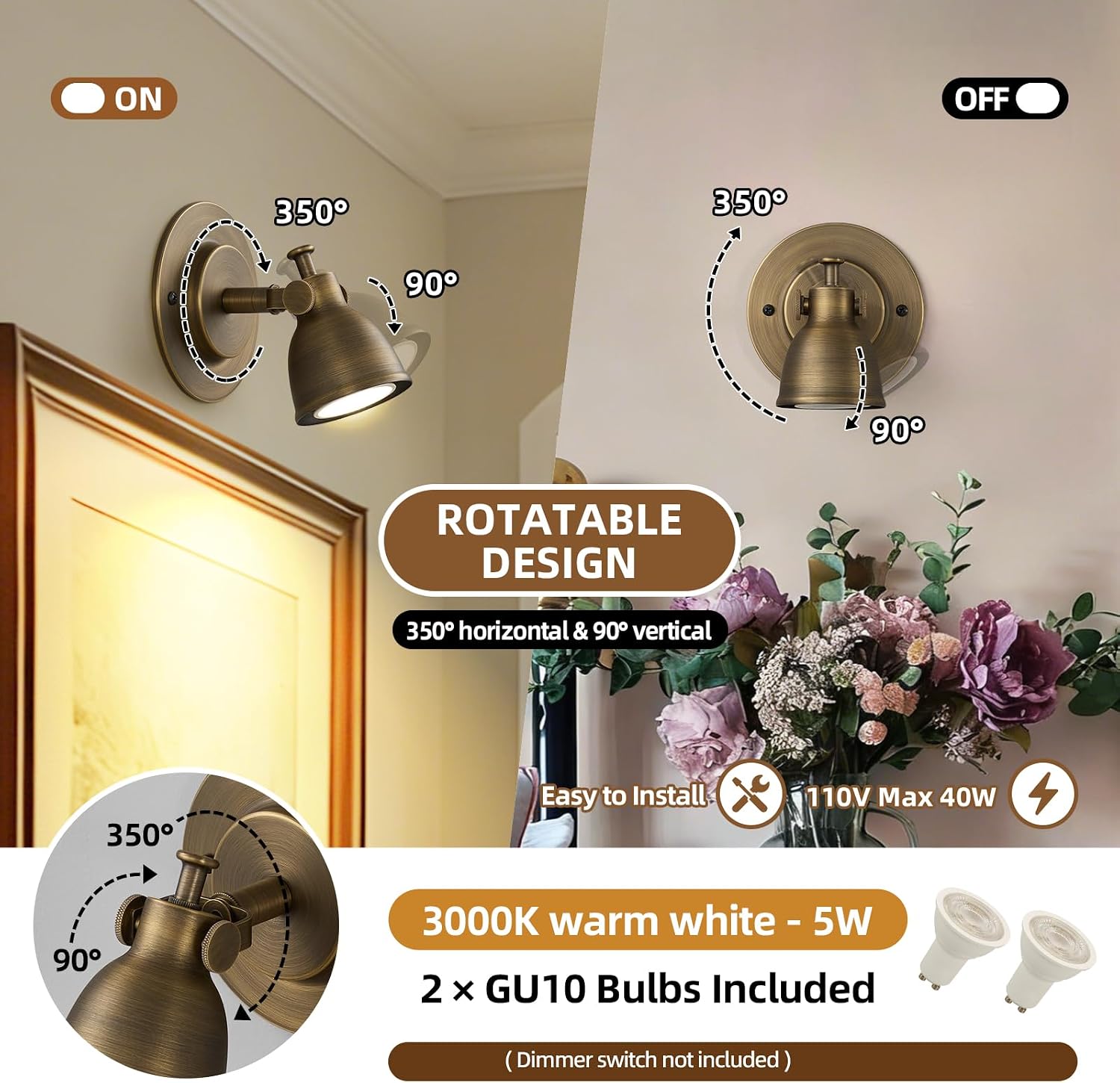 Small Wall Sconces Set of 2 Hardwired - Vintage Oil Rubbed Bronze Art Deco Indoor Mini Bell Lamps Decor Set of Two for Bathroom Vanity Bedroom Bedside Hallway Living Room Kitchen Picture