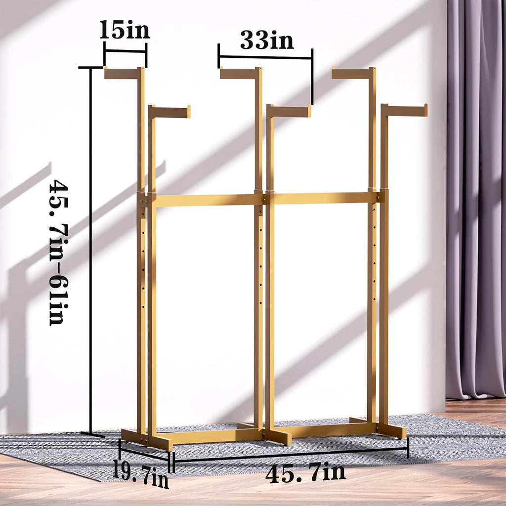 Clothing Racks - Metal Garment Racks for Retail Display Hanging Clothes, Heavy Duty Gold Commercial Clothing Display Rack with Wheels, FreeStanding (Gold