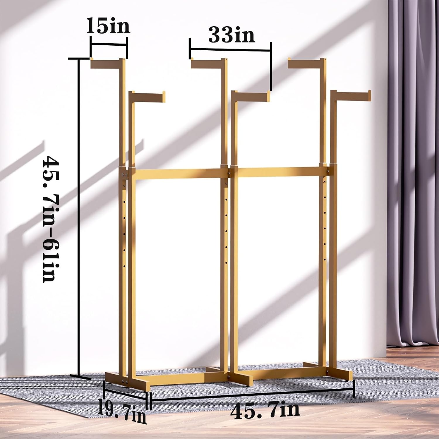 Clothing Racks - Metal Garment Racks for Retail Display Hanging Clothes, Heavy Duty Gold Commercial Clothing Display Rack with Wheels, FreeStanding (Gold