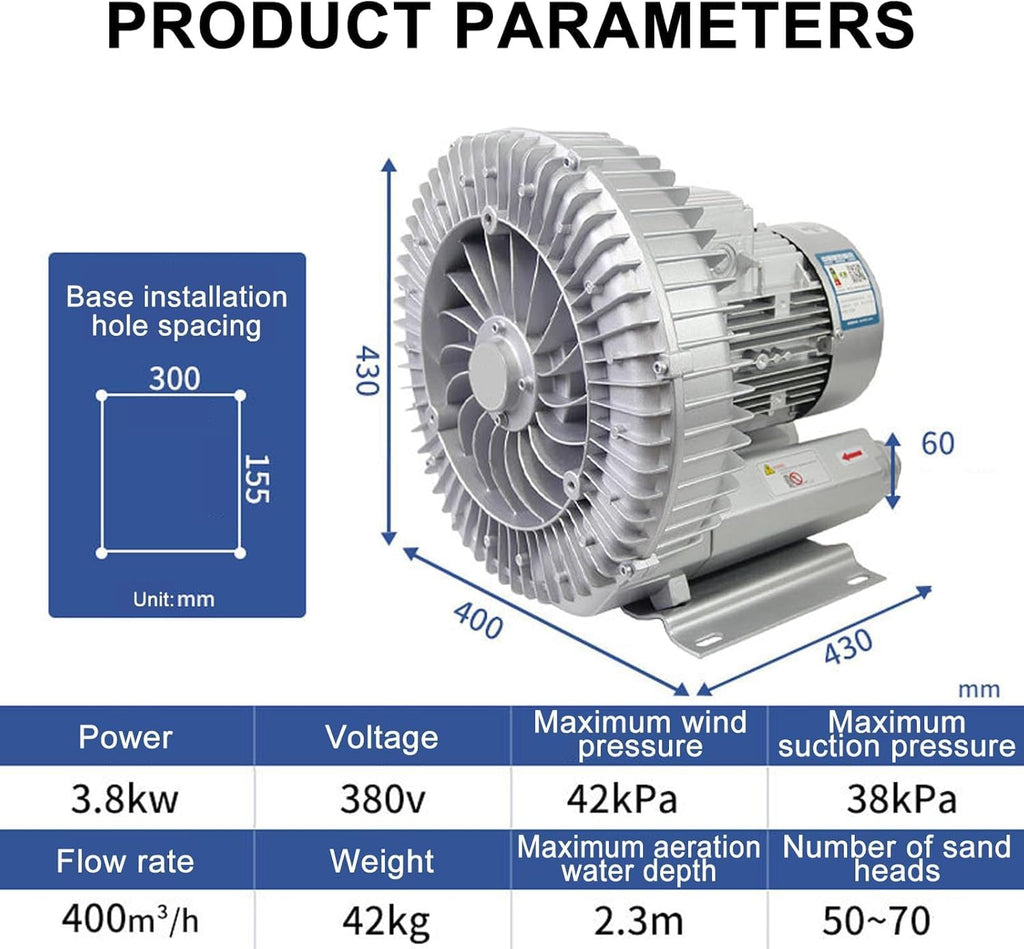 High-Pressure Vortex Ring Blower, for Sewage Fermentation Treatment, Pool Oxygenation Machine, Regenerative Blower(3.8KW/380V)