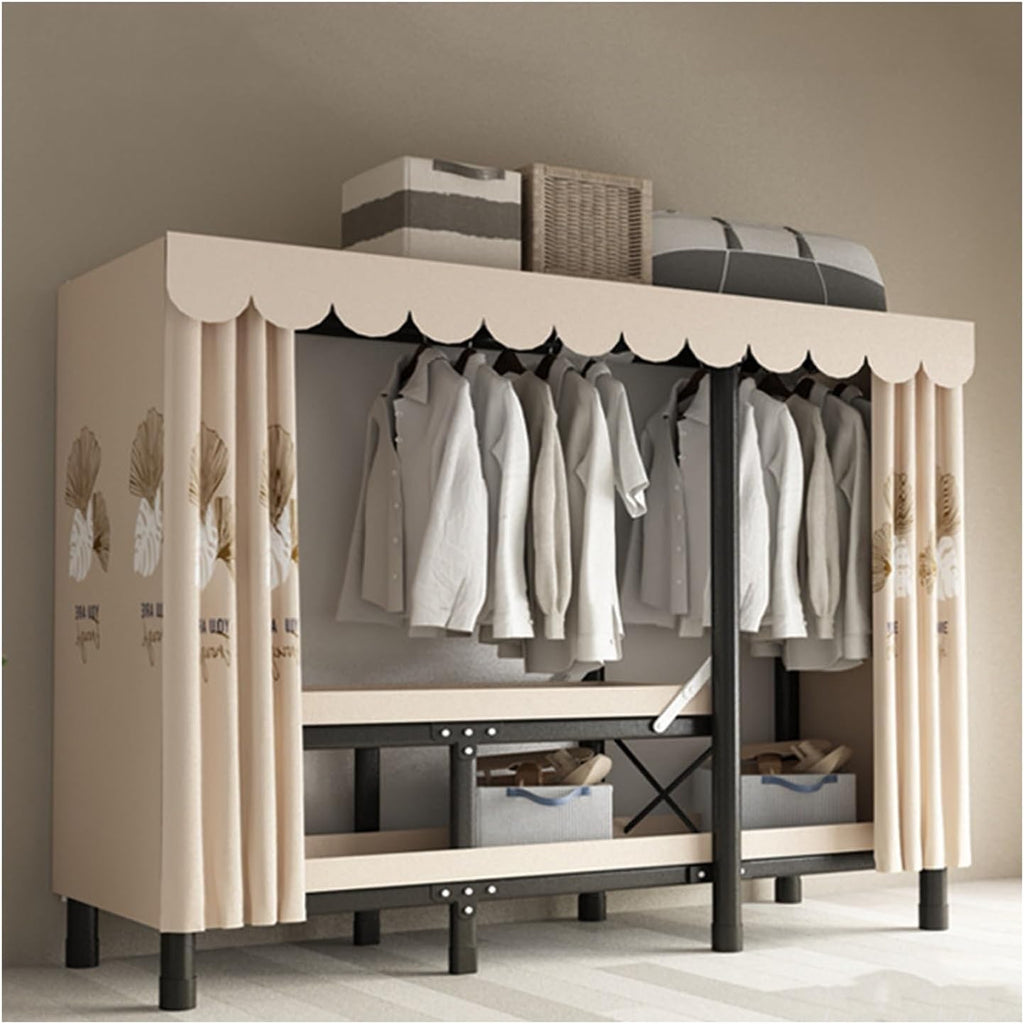 Portable Closet Wardrobe,Freestanding Coat Storage Garment Racks,Steel Tube Clothes Storage Organizer,for Bedroom Free Standing Clothes Rack with Cover(Color 2,128 X 49 X 170cm)