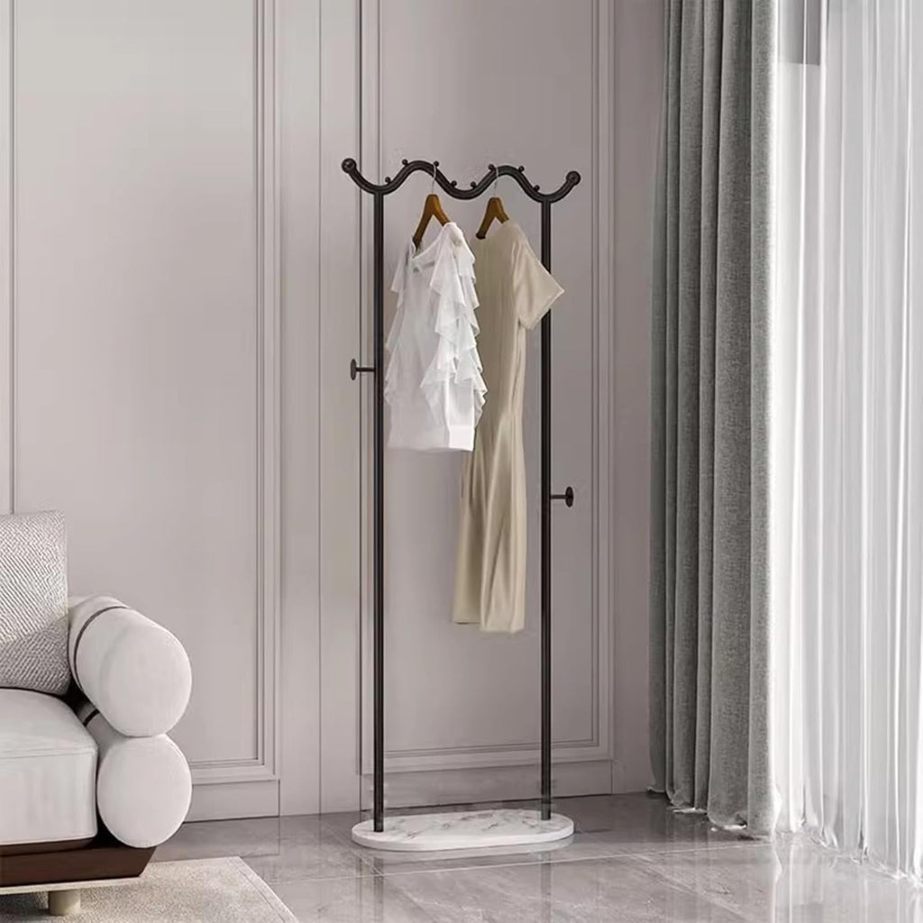 Heavy duty Garment rack Modern Metal Clothing Rack With Marble Base, Freestanding Coat Rack With Hanging Rod And 2 Hooks, Space Saving Clothes Organizer For Bedroom And Office, 50X30X170CM (Black+whi