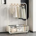 Clothes Rack With Storage Basket,Garment Racks With Wheel,Large Metal Rolling Clothing Racks For Hanging Clothes,Shirts Jeans And Coats(White,80cm/31.5in)