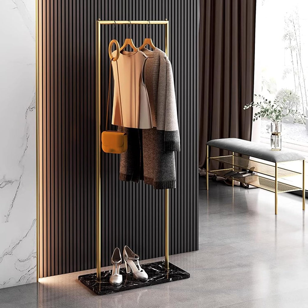 Heavy duty Garment rack Freestanding Coat Rack With Marble Base Nordic Modern Clothing Rack For Hanging Clothes Space Saving Clothes Rail Living Room Bedroom Clothes Organizer,60X30X150CM (Gold+black